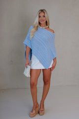 Bella Poncho Sweater-Light Blue