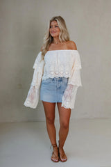 Jane Distressed Mini Skirt-Light Denim