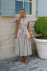 Lola Striped Midi Dress-Cream